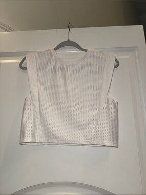 MICHI White Perforated Sleeveless Crop Top